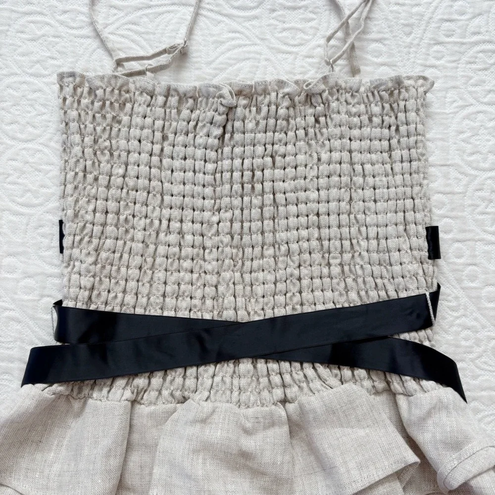 Reformation Miles Smocked Linen Midi Dress,‎ Oatmeal - Picture 4 of 6